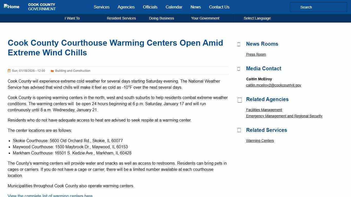 Cook County Courthouse Warming Centers Open Amid Extreme Wind Chills